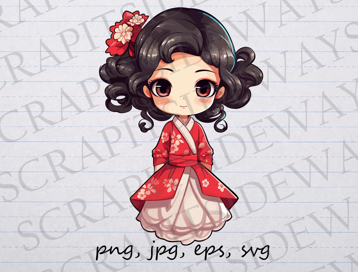 Cute Geisha girl clipart vector graphic svg png jpg eps chibi Japanese Japan woman