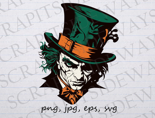 Dark mad hatter 2 clipart vector graphic svg png jpg eps alice in wonderland scary spooky t-shirt design sticker design