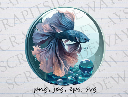 Betta Fish in bowl clipart vector graphic svg png jpg eps aquarium fish tank