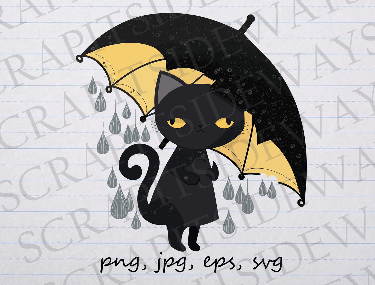 Cat with umbrella clipart vector graphic svg png jpg eps cute cat crazy cat sticker design t-shirt design rain