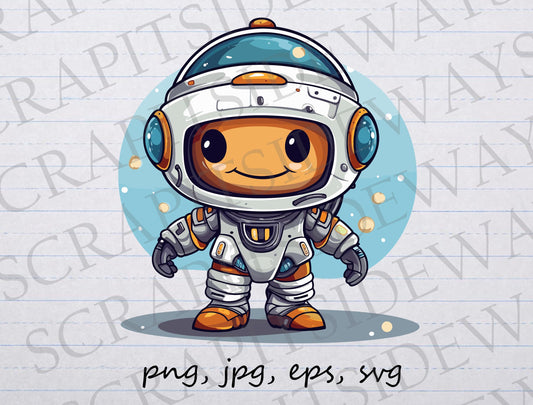 Cute robot astronaut clipart vector graphic svg png jpg eps sticker design t-shirt robotics outer space