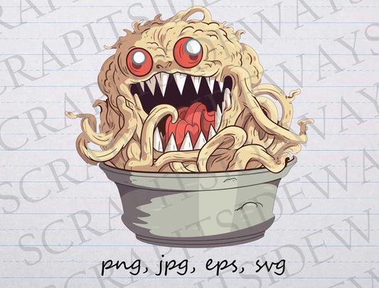 Noodle Monster clip art clipart vector graphic svg png jpg eps, monster made of noodles, ramen monster