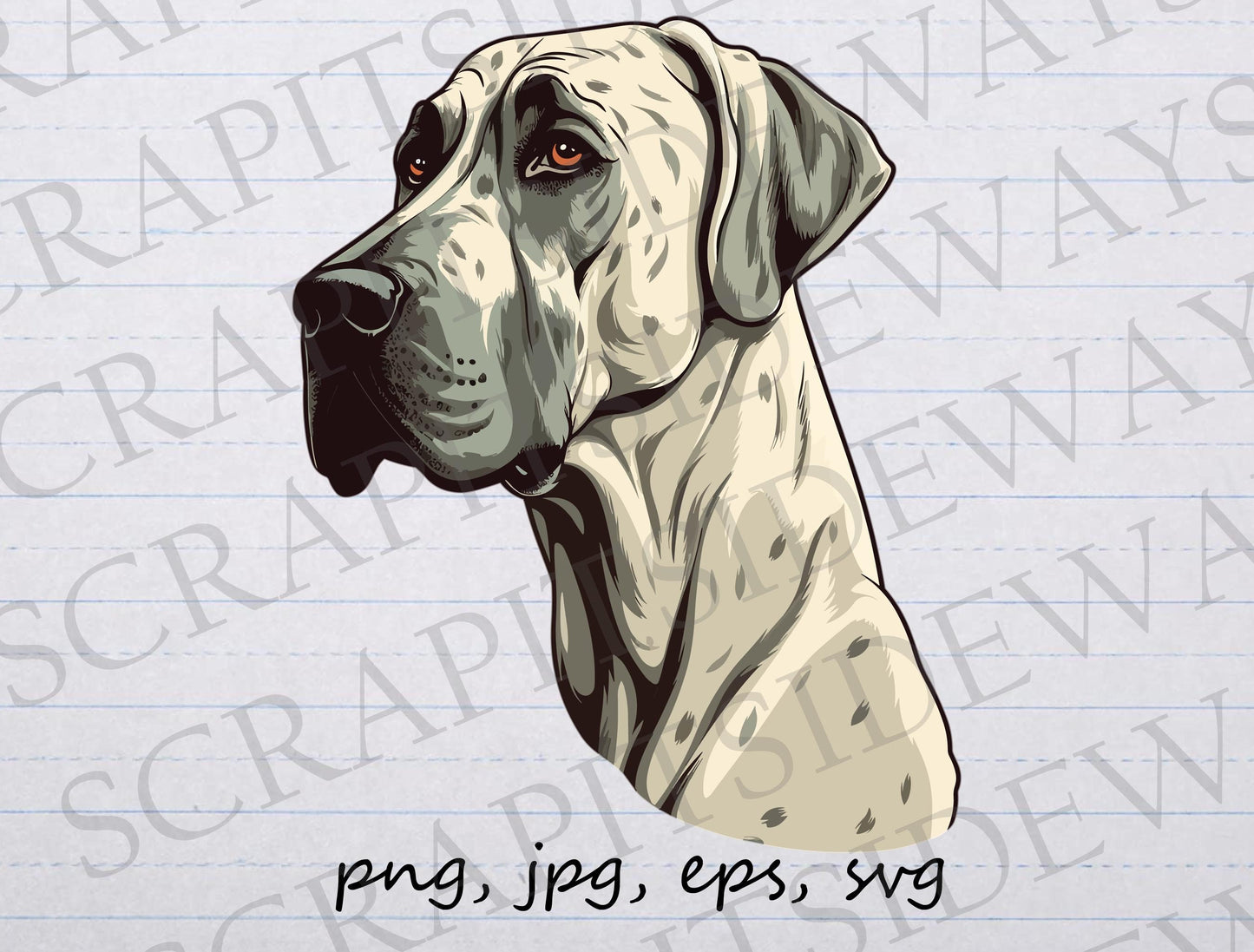 Great Dane Head clipart vector graphic svg png jpg eps dog, puppy, dog breed, great Dane mom, great Dane dad, great Dane lover