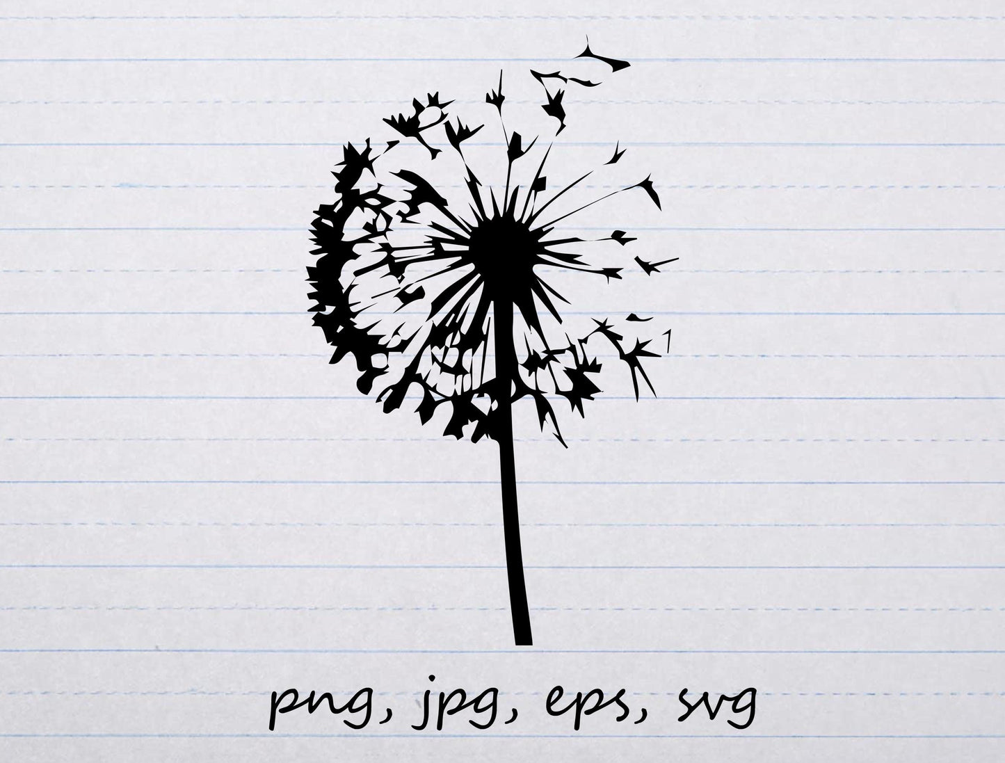 Dandelion silhouette clipart vector graphic Digital stamp svg png jpg eps flowers weeds seeds