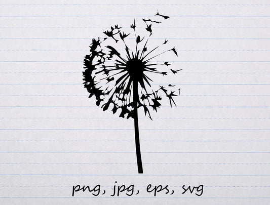 Dandelion silhouette clipart vector graphic Digital stamp svg png jpg eps flowers weeds seeds