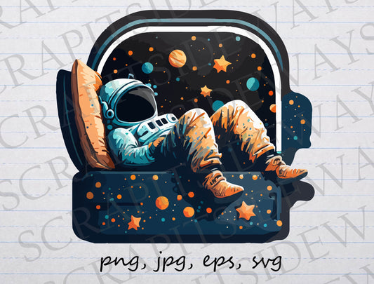 Astronaut in galaxy bed clipart vector graphic svg png jpg eps sleeping astronaut galaxies outer space