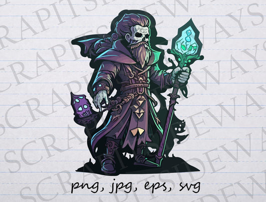 Fantasy necromancer clipart vector graphic svg png jpg eps creature dungeons and dragons sticker design t-shirt design raise the dead