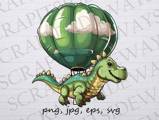 Dinosaur hot air balloon clipart vector graphic svg png jpg eps cute dino birthday clipart nursery clipart