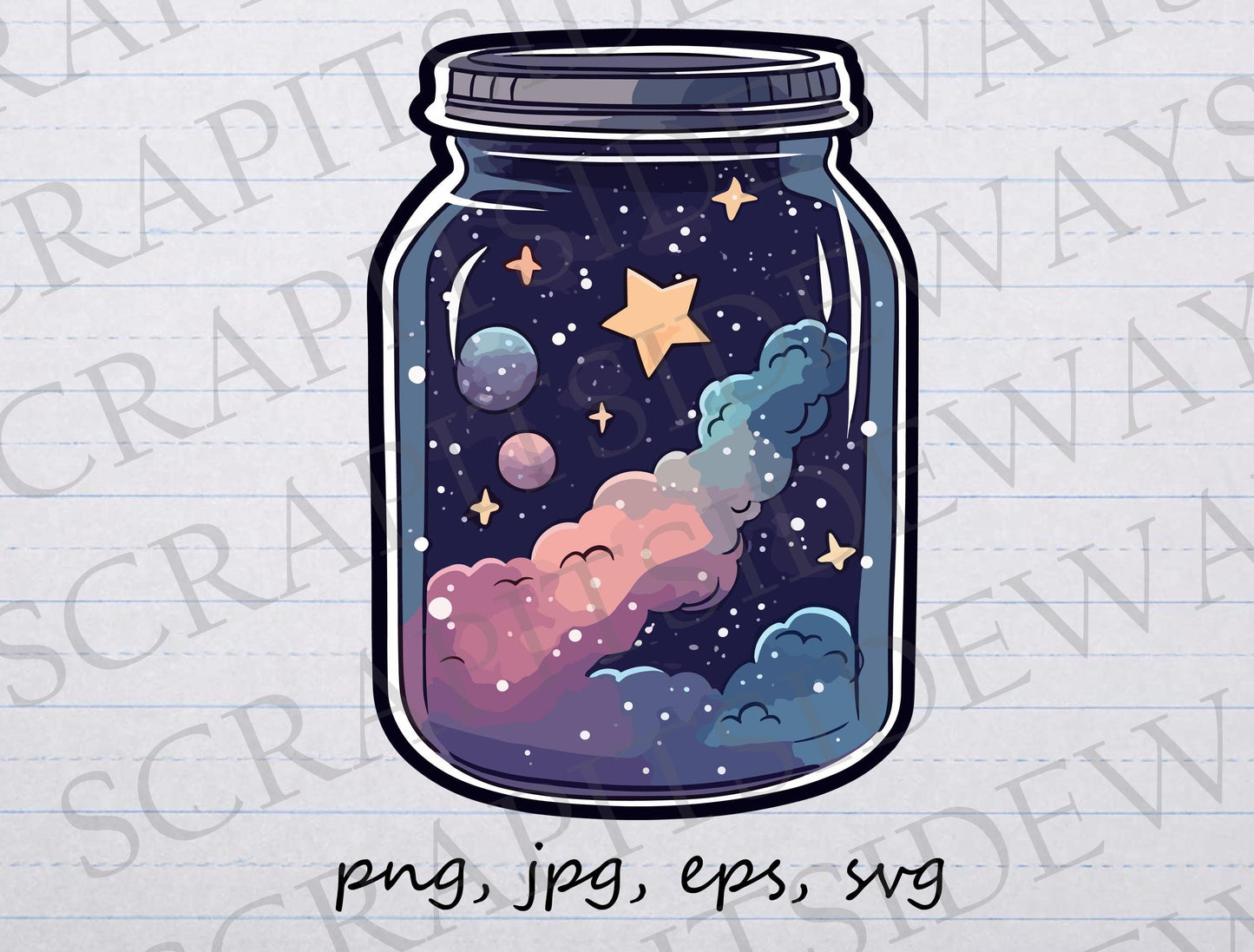 Galaxy in a jar clip art clipart vector graphic svg png jpg eps mason jar galaxy, night sky in a jar, universe in a jar