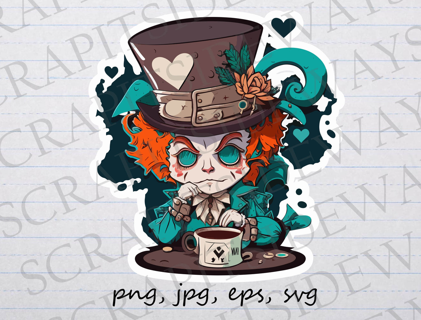 Dark mad hatter clipart vector graphic svg png jpg eps alice in wonderland scary spooky