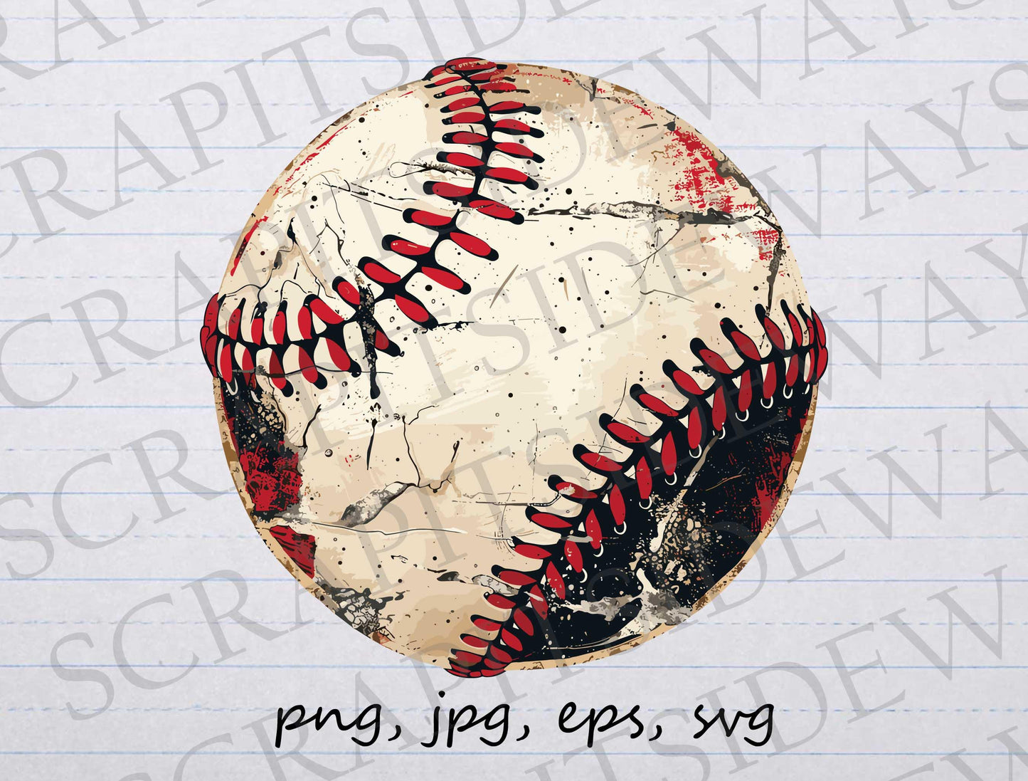 Grunge Baseball clip art clipart vector graphic svg png jpg eps, sports, base ball, grungy baseball, vintage baseball