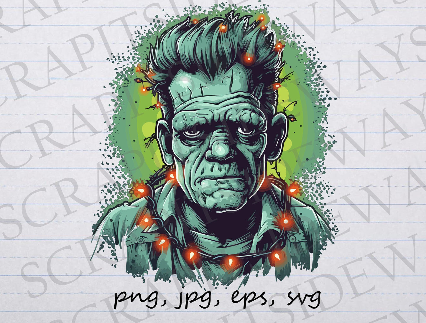 Christmas Frankenstein clipart vector graphic svg png jpg eps t-shirt design sticker design spooky xmas horror christmas scary christmas