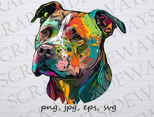 Colorful Pitbull clipart vector graphic svg png jpg eps psychedelic dog