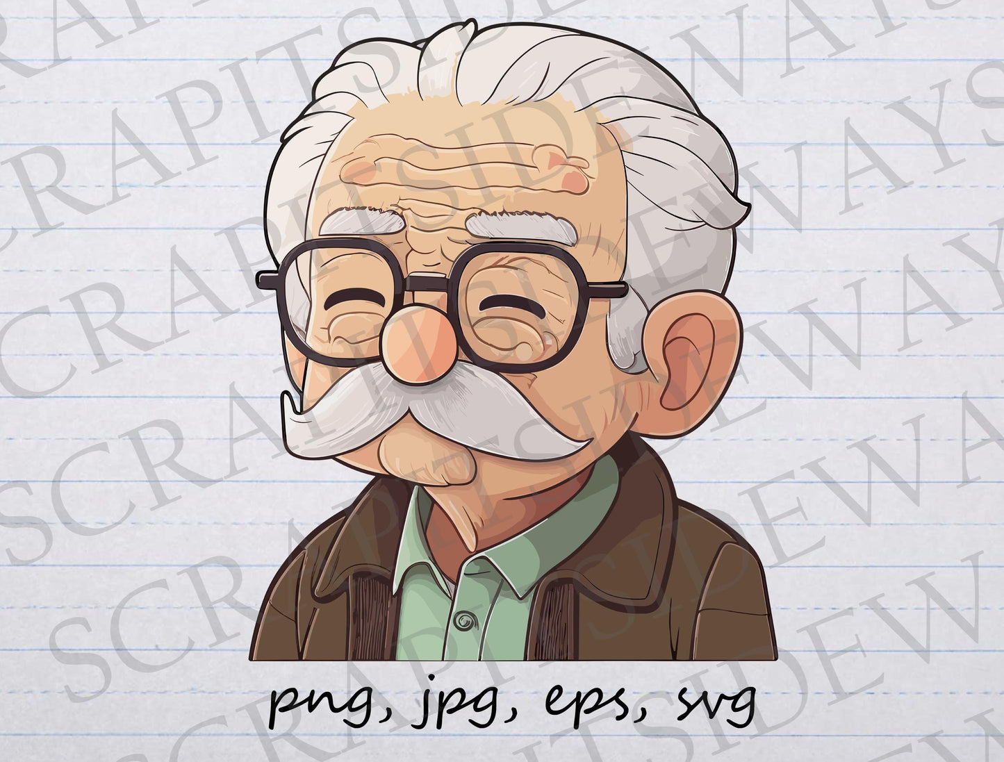 Cute old man clipart vector graphic svg png jpg eps grandpa kawaii t-shirt design sticker design