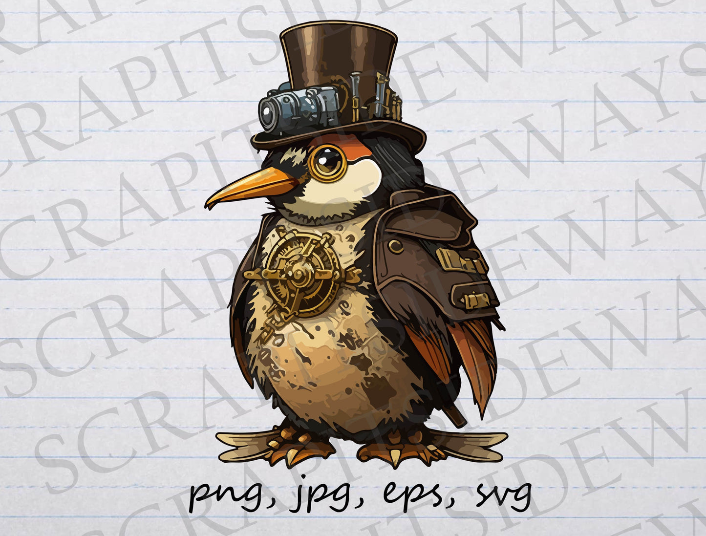 Steampunk penguin clipart vector graphic svg png jpg eps gears penguin in clothes