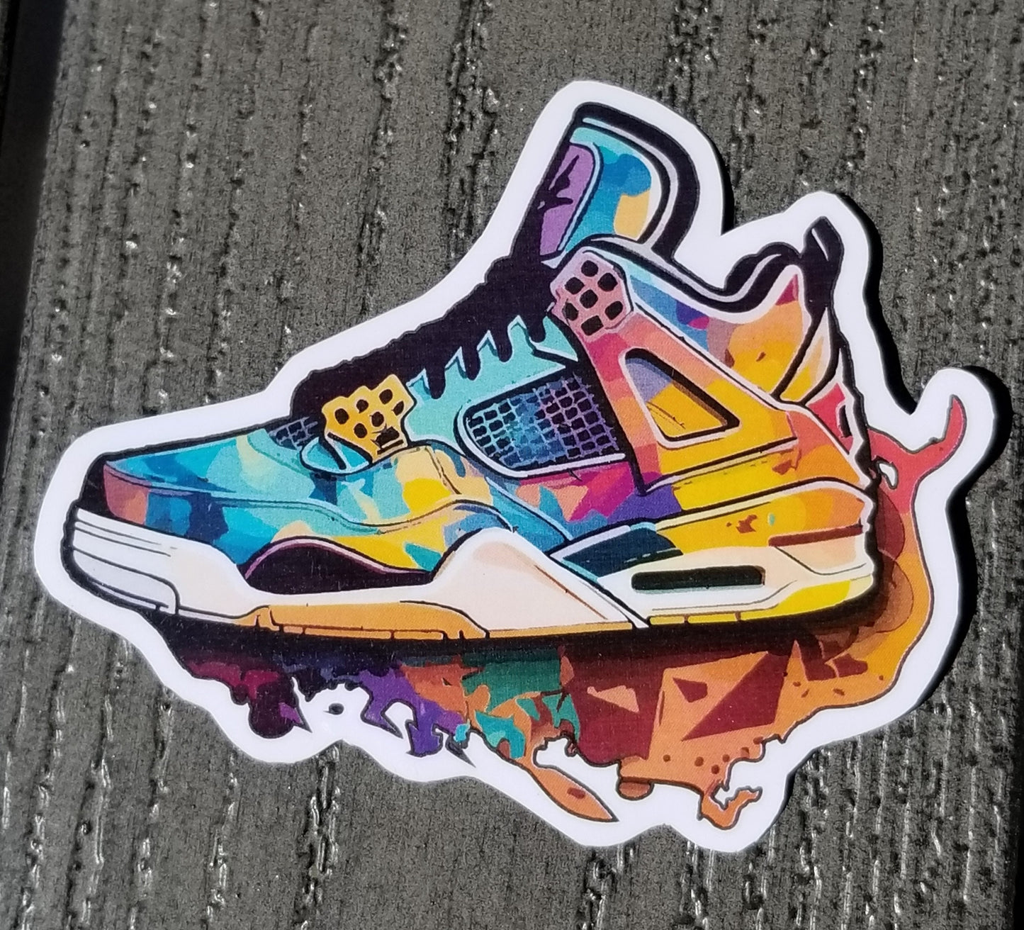 Colorful sneaker vinyl sticker 3 inches, water resistant decal, sneaker head, sneakerhead, show lover, kicks, shoe decal