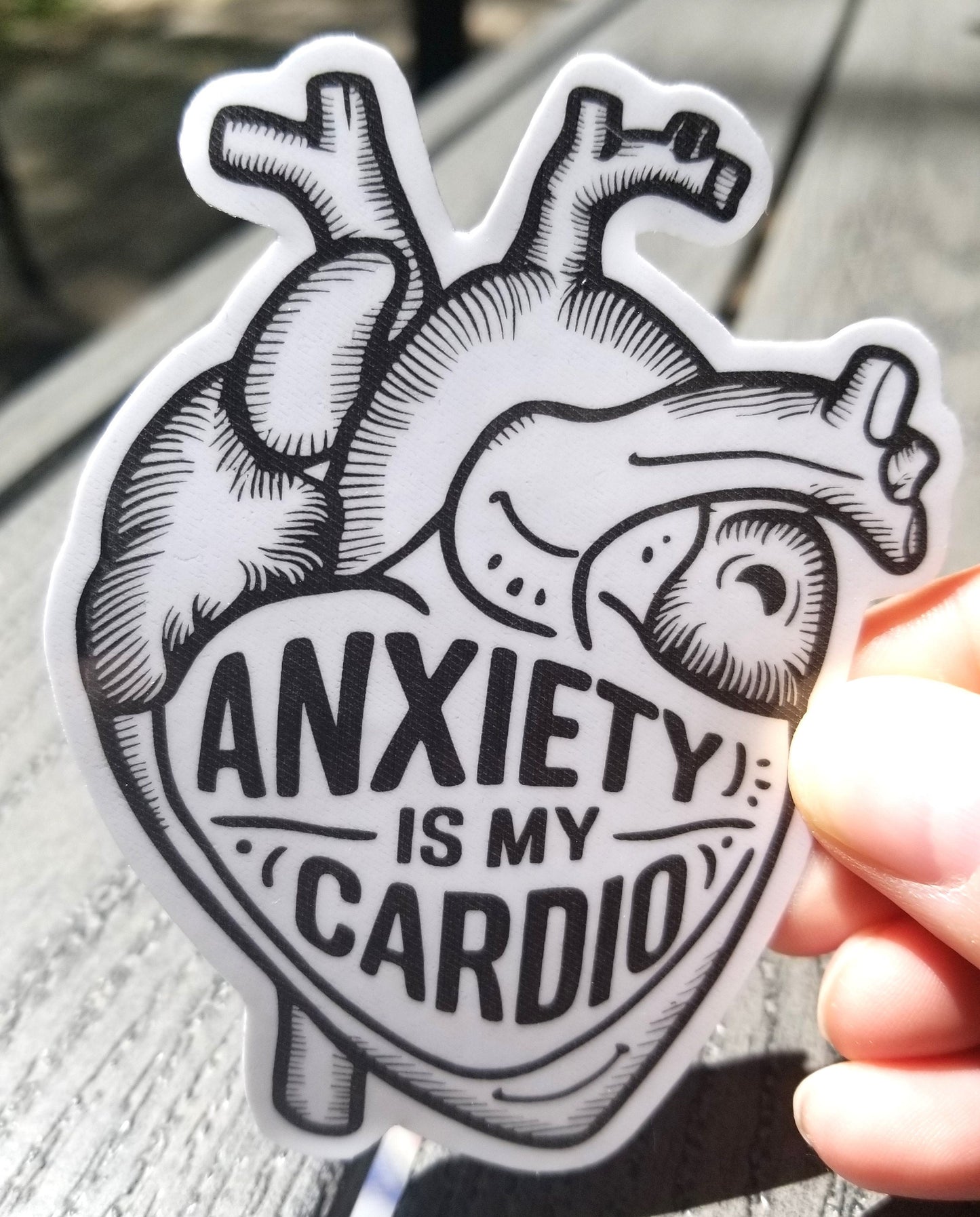 Anxiety is my cardio heart vinyl sticker 3 inches, water resistant decal, anxiety sticker, worry, worrier, funny anxiety, anatomical heart