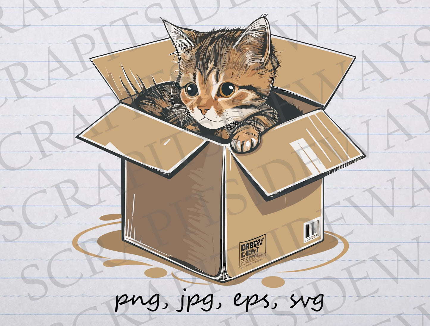 Cat in a box clipart vector graphic svg png jpg eps cute cat sitting in box sticker design t-shirt design