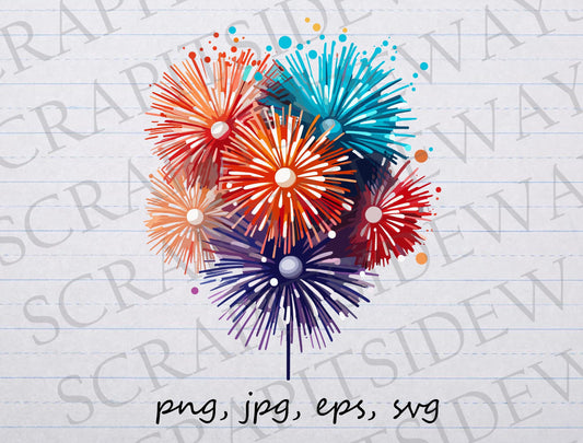 Colorful fireworks clipart vector graphic svg png jpg eps explosion party celebration