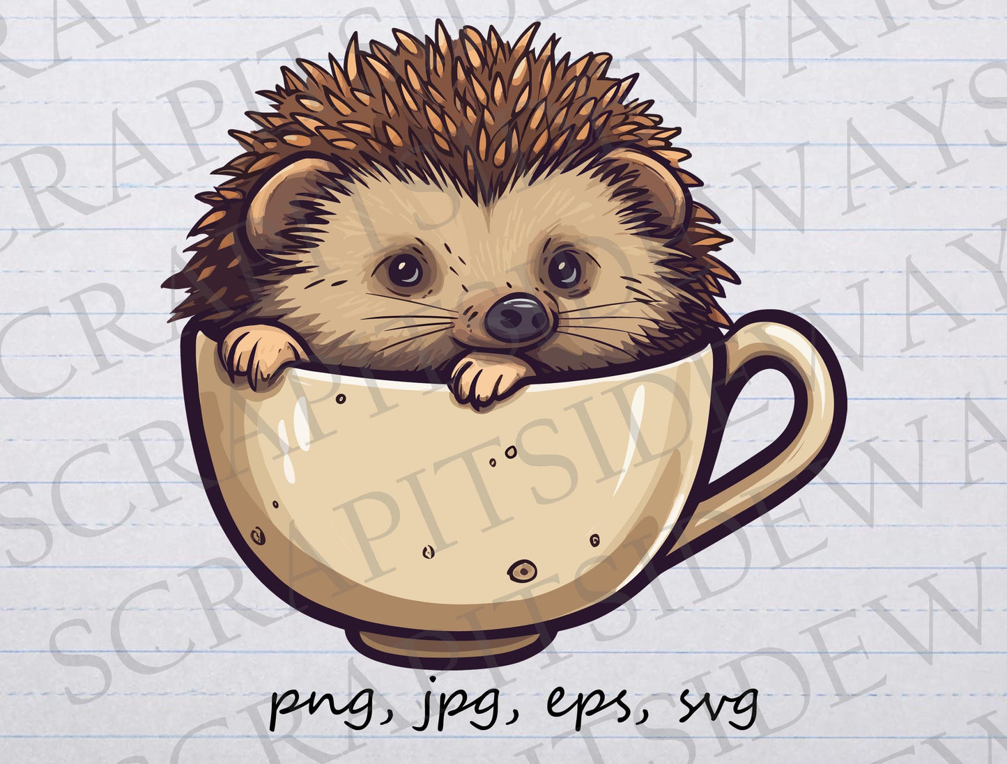 hedgehog in a teacup clipart vector graphic svg png jpg eps, hedgehog in a coffee cup, hedgehog in a cup, cute pet