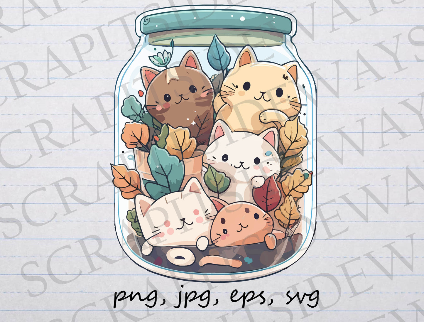 Cute cats in a jar clipart vector graphic svg png jpg eps cats in a bottle kitty