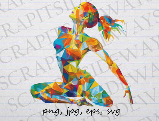 Colorful Yoga Woman clipart vector graphic svg png jpg eps geometric yoga position