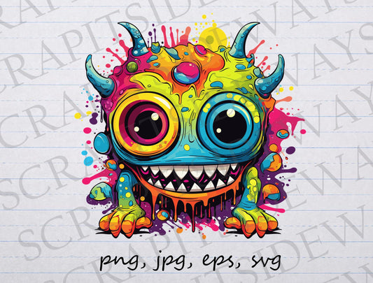 Cute colorful monster clipart vector graphic svg png jpg eps creepy cute creature rainbow