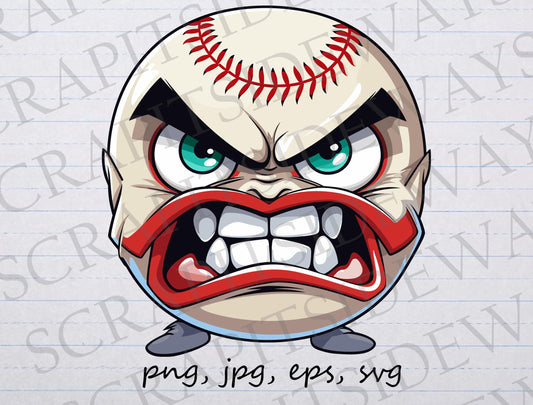 Angry Cartoon Baseball clipart vector graphic svg png jpg eps sports base ball Mad baseball fierce baseball