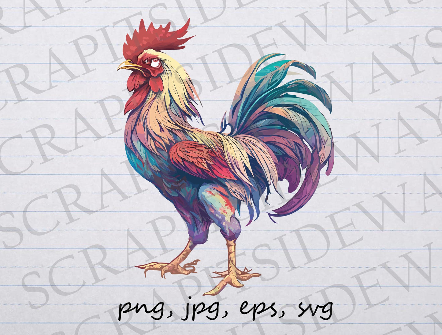 Colorful rooster clipart vector graphic svg png jpg eps pretty bird sticker design t-shirt design