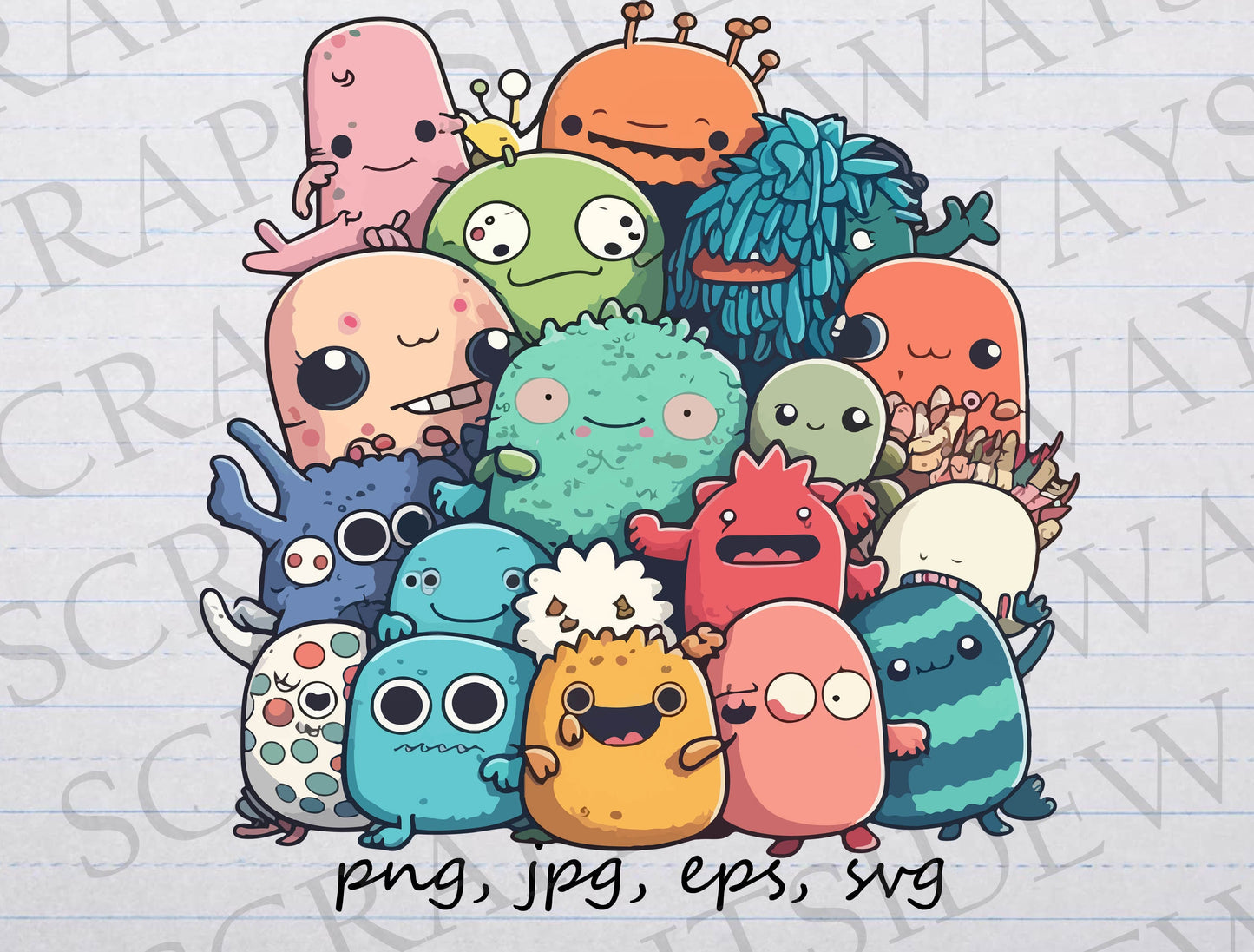 Doodle monsters 2 clipart vector graphic svg png jpg eps creatures cute monsters