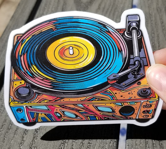 Colorful record player vinyl sticker 4 inches, water resistant decal, vintage music, vinyl record player, retro music