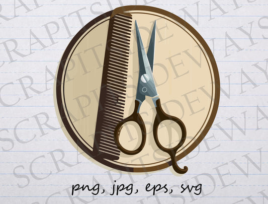 Scissors and Comb clipart vector graphic svg png jpg eps barber hairdresser hair stylist