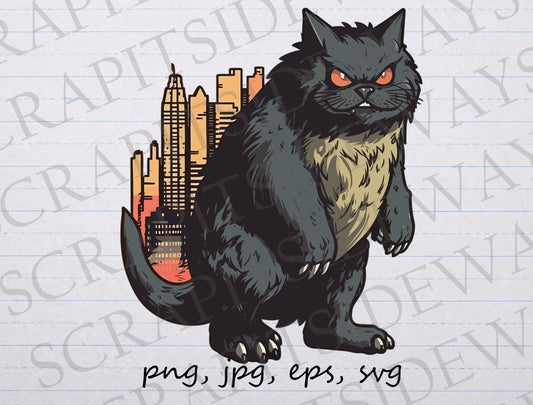 Cat Kaiju clipart vector graphic svg png jpg eps japanese monster cat monster cat destroying city