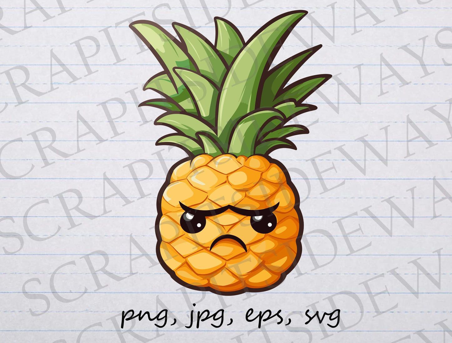 Angry pineapple clipart vector graphic svg png jpg eps funny food funny pineapple mad pineapple grumpy pineapple