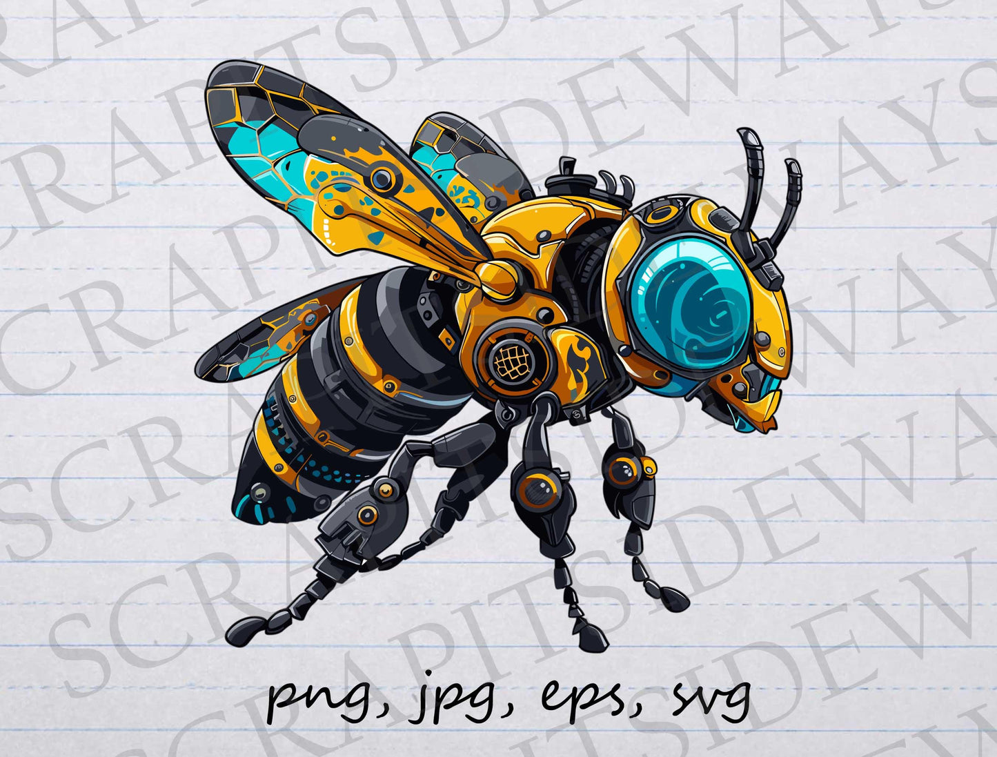 Robot bee clipart vector graphic svg png jpg eps, steampunk bee, cyborg bee, animatronic bee, cyberpunk bee