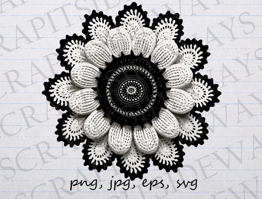 Black flower doily 2 clipart vector graphic svg png jpg eps crocheting, knitting, crochet flower, fiber arts, knit flower