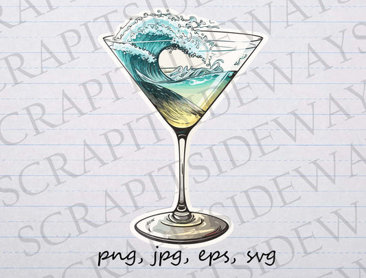 Martini wave fancy drink clip art clipart vector graphic svg png jpg eps beverage vacation summer ocean wave