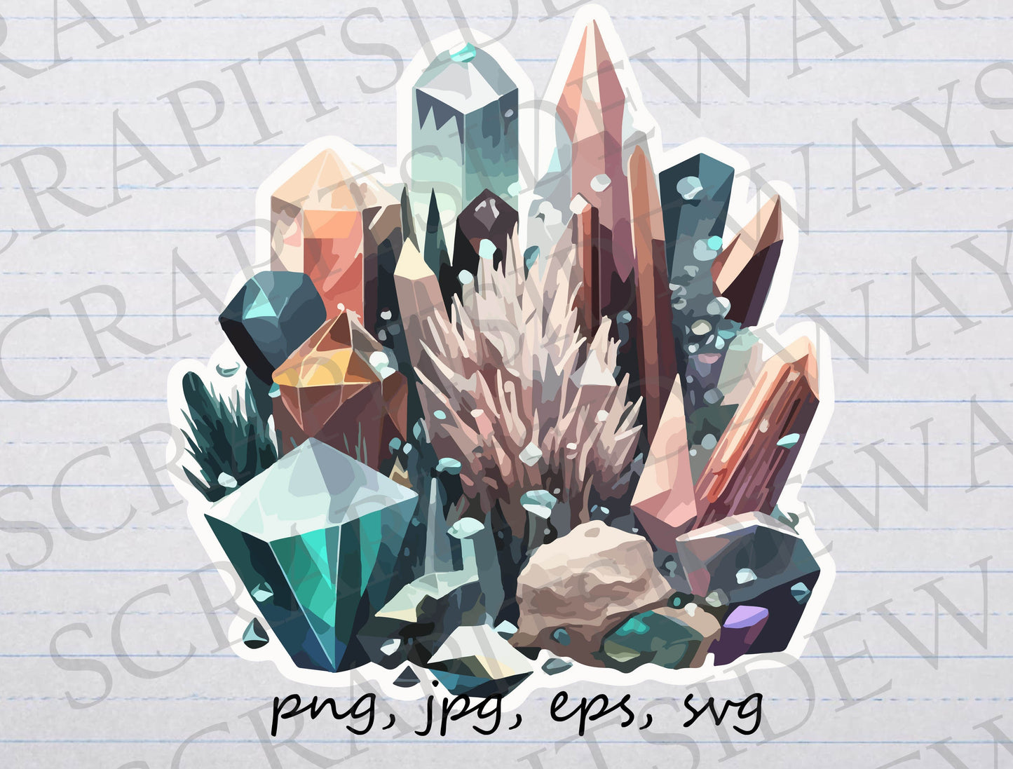 Crystals clipart vector graphic svg png jpg eps crystal cluster precious gems stones