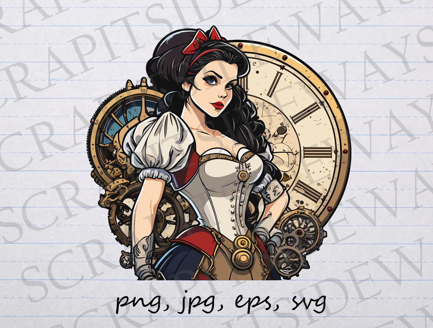 Steampunk Snow White clipart vector graphic svg png jpg eps gears fairytale t-shirt design sticker design