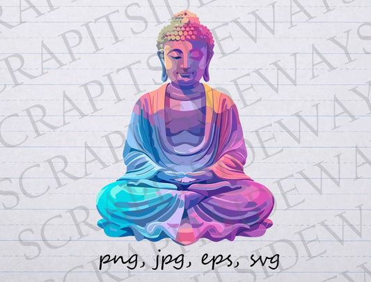 Ombre rainbow buddha statue clip art clipart vector graphic svg png jpg eps, Buddhism, Buddhist, zen, rainbow buddha