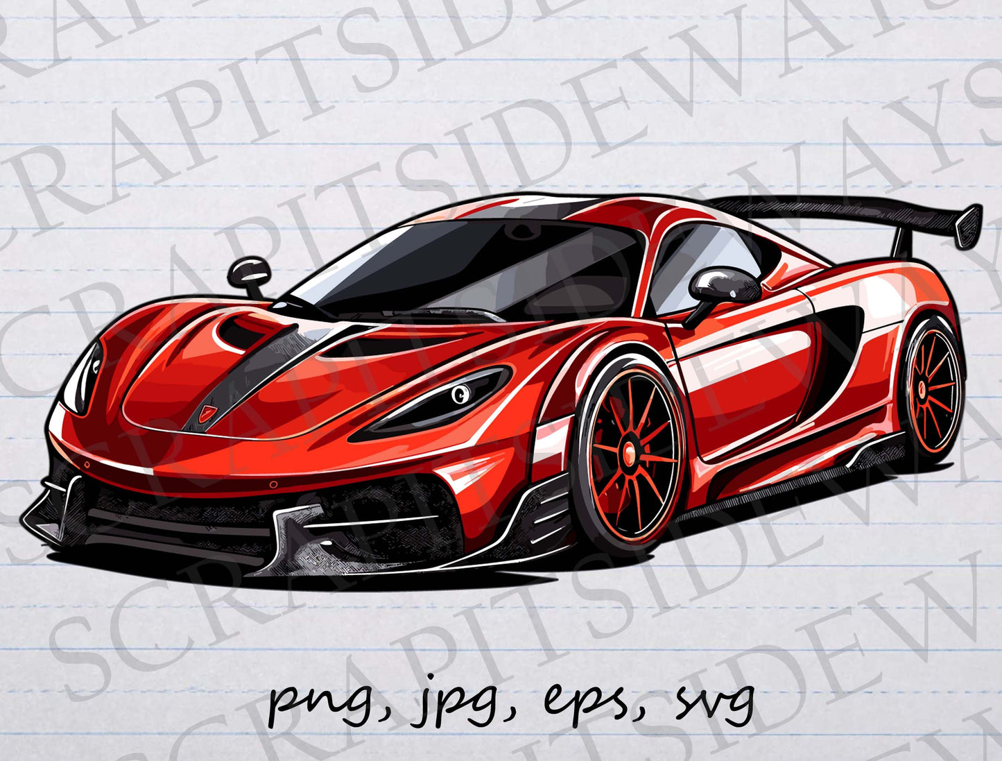 Red supercar clip art clipart vector graphic svg png jpg eps, fancy car, expensive car, super car, speedy car, fast car, sports car