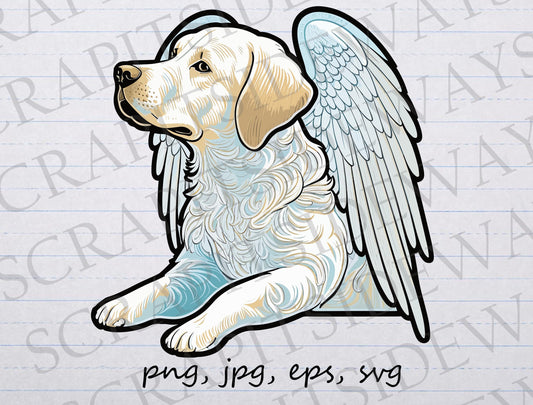 Angel dog clipart vector graphic svg png jpg eps sticker design t-shirt design heaven golden retriever puppy