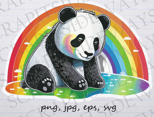 Rainbow Panda clipart vector graphic svg png jpg sticker design t-shirt design cute panda