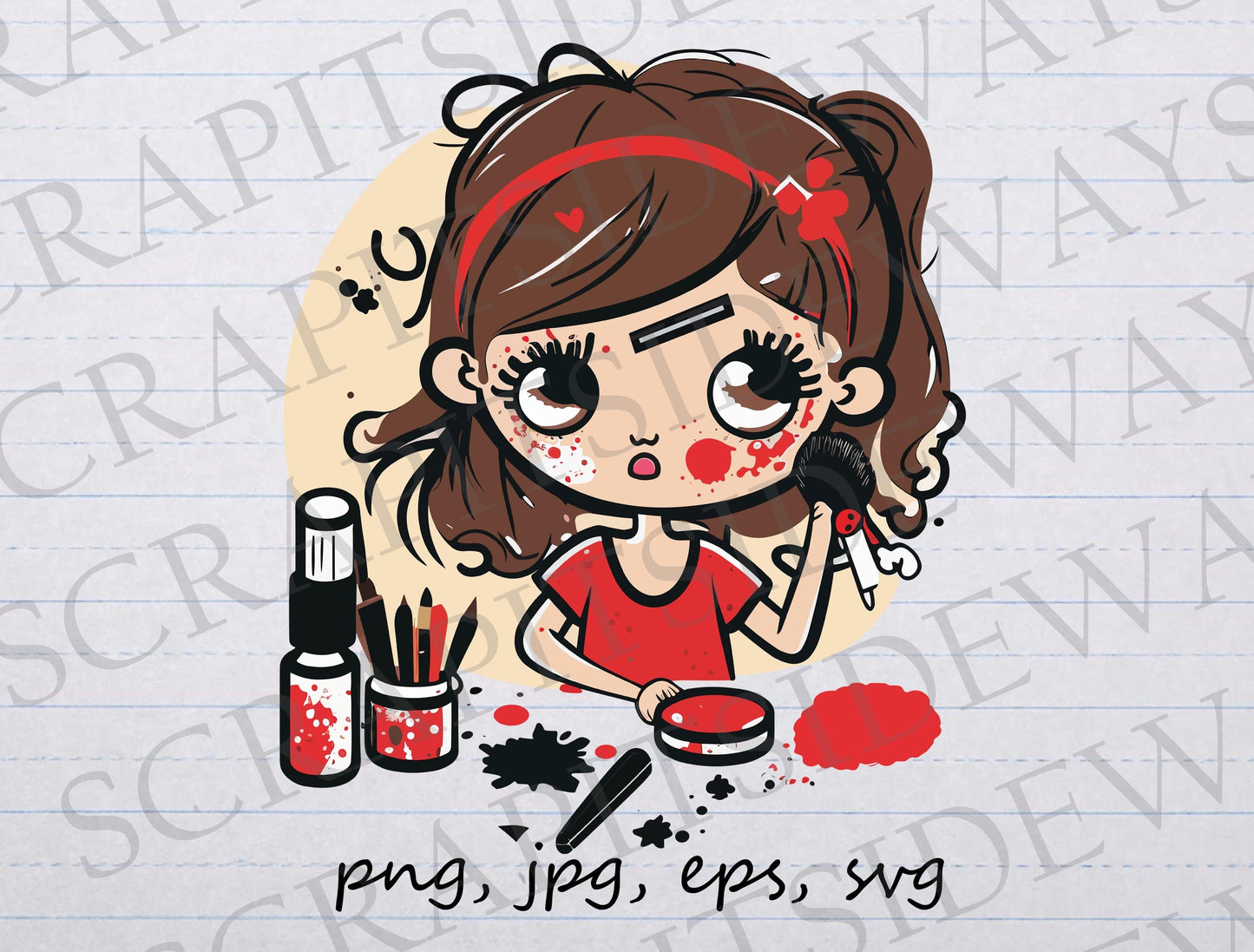 Little girl doing makeup clipart vector graphic svg png jpg eps sticker design t-shirt design