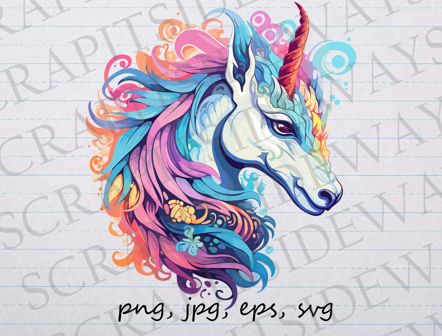 Beautiful unicorn clip art clipart vector graphic svg png jpg eps sticker design t-shirt design, rainbow hair unicorn, mythical creature