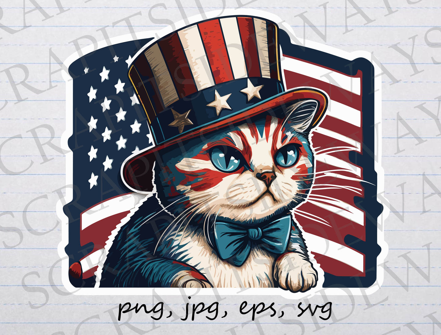 Uncle Sam Cat clipart vector graphic svg png jpg eps USA flag American 4th of July Independence Day