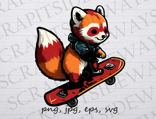 Red panda skateboarding clipart vector graphic svg png jpg eps skater skateboard