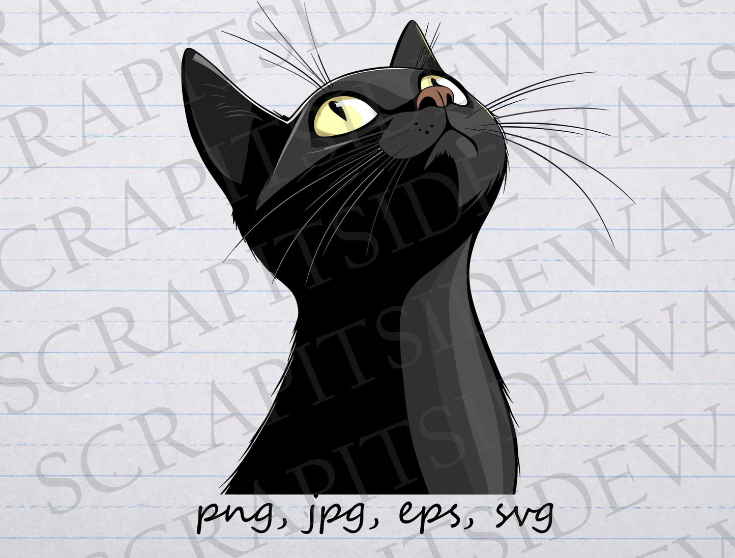 Black cat looking up clip art clipart vector graphic svg png jpg eps, kitten, cat lady, cat lover, cat mom, cat dad, cat enthusiast