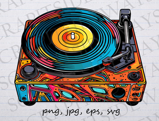 Colorful record player clipart vector graphic svg png jpg eps lps vinyl records turntable