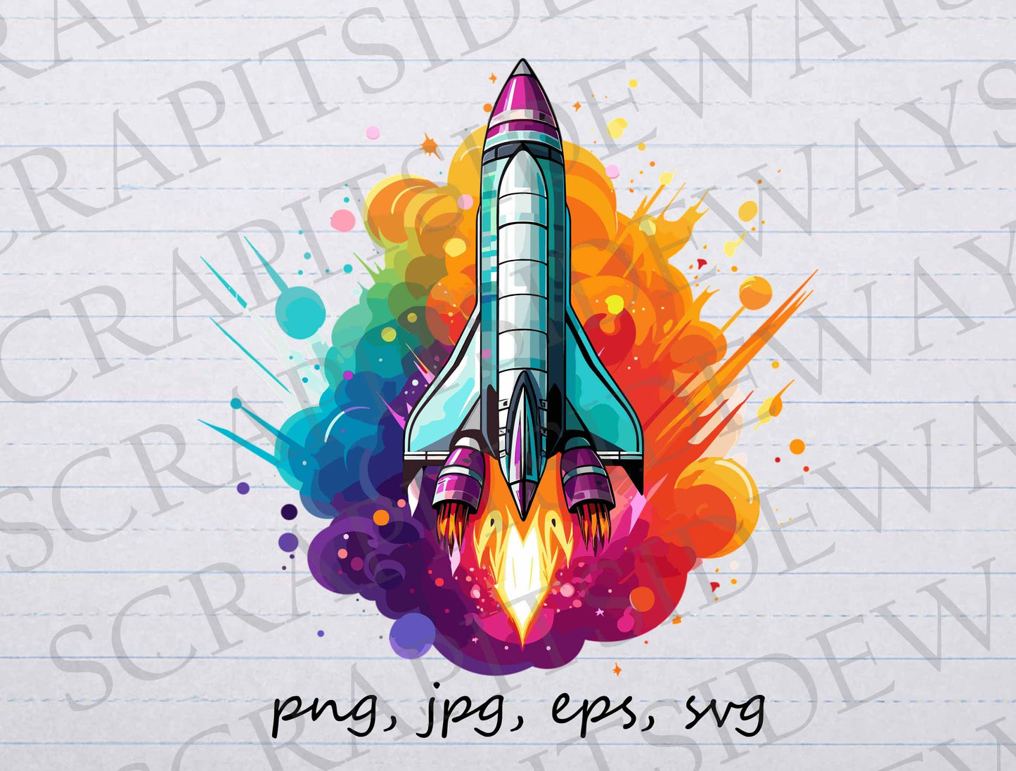 Rainbow space shuttle clip art clipart vector graphic svg png jpg eps, space ship, spaceship, rocket ship, colorful rocket ship